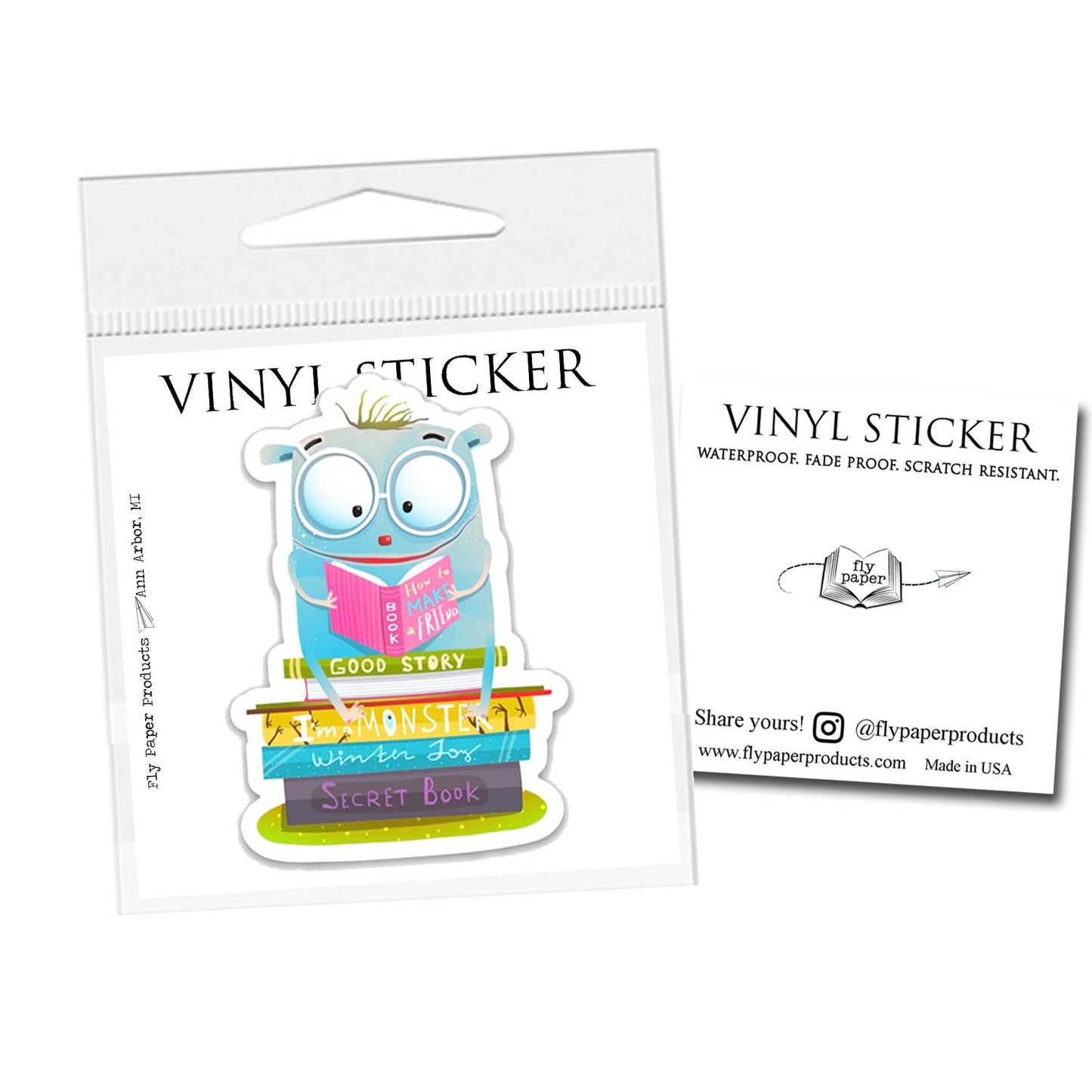 Little Monster Reading Books Vinyl Sticker