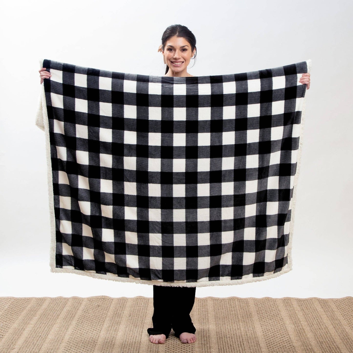 Black & White Lumberjack Plaid Plush Sherpa Throw