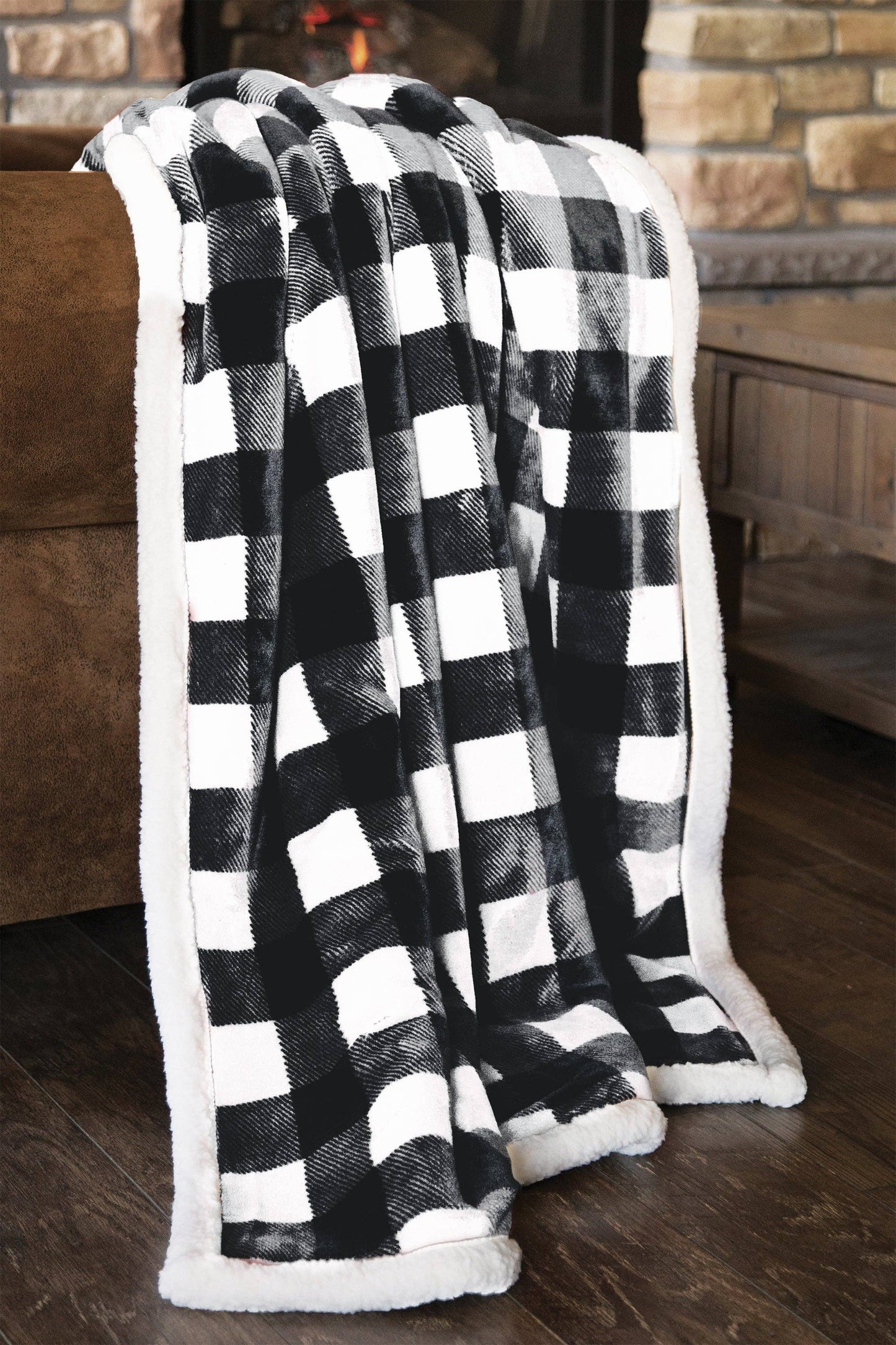 Black & White Lumberjack Plaid Plush Sherpa Throw