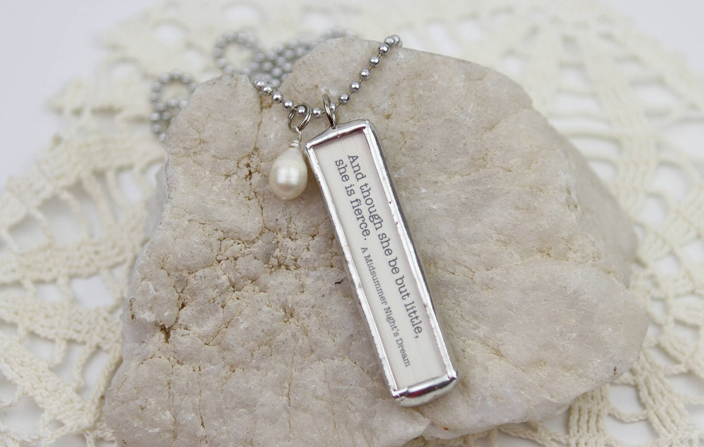 Shakespeare She is Fierce Quote Soldered Charm Necklace