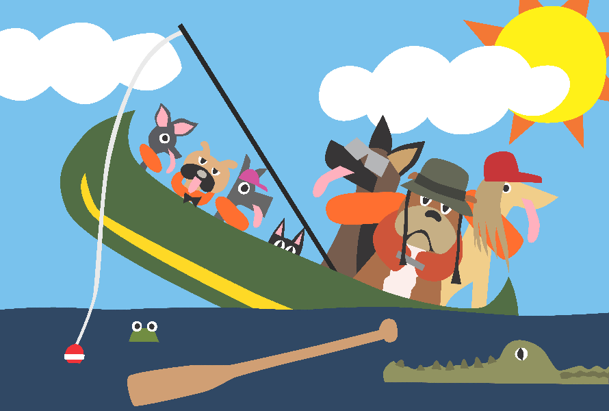 Dogs in Canoe funny jigsaw puzzle fishing for adventurer