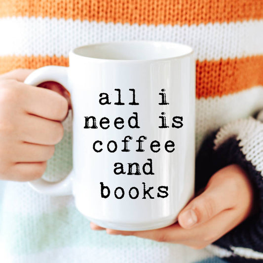 Coffee and books mug, book lover, ceramic mug, book gift