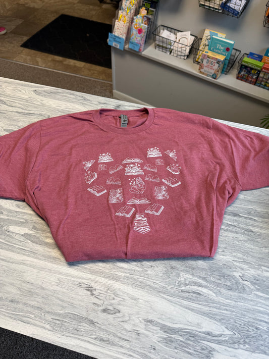 Book heart t-shirt Mauve