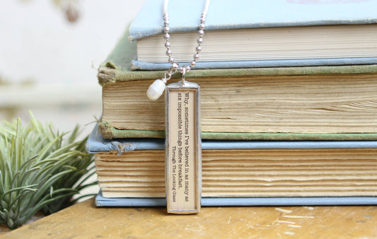 Through The Looking Glass Literary Book Charm Necklace