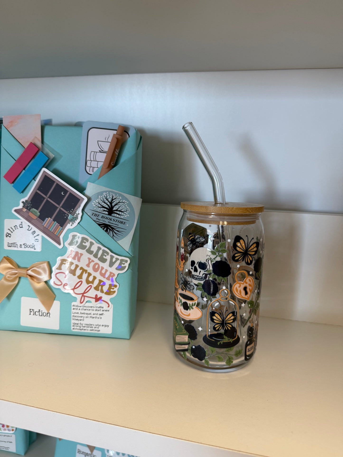 Glass Tumblers with Lids and Straws Full Wrap