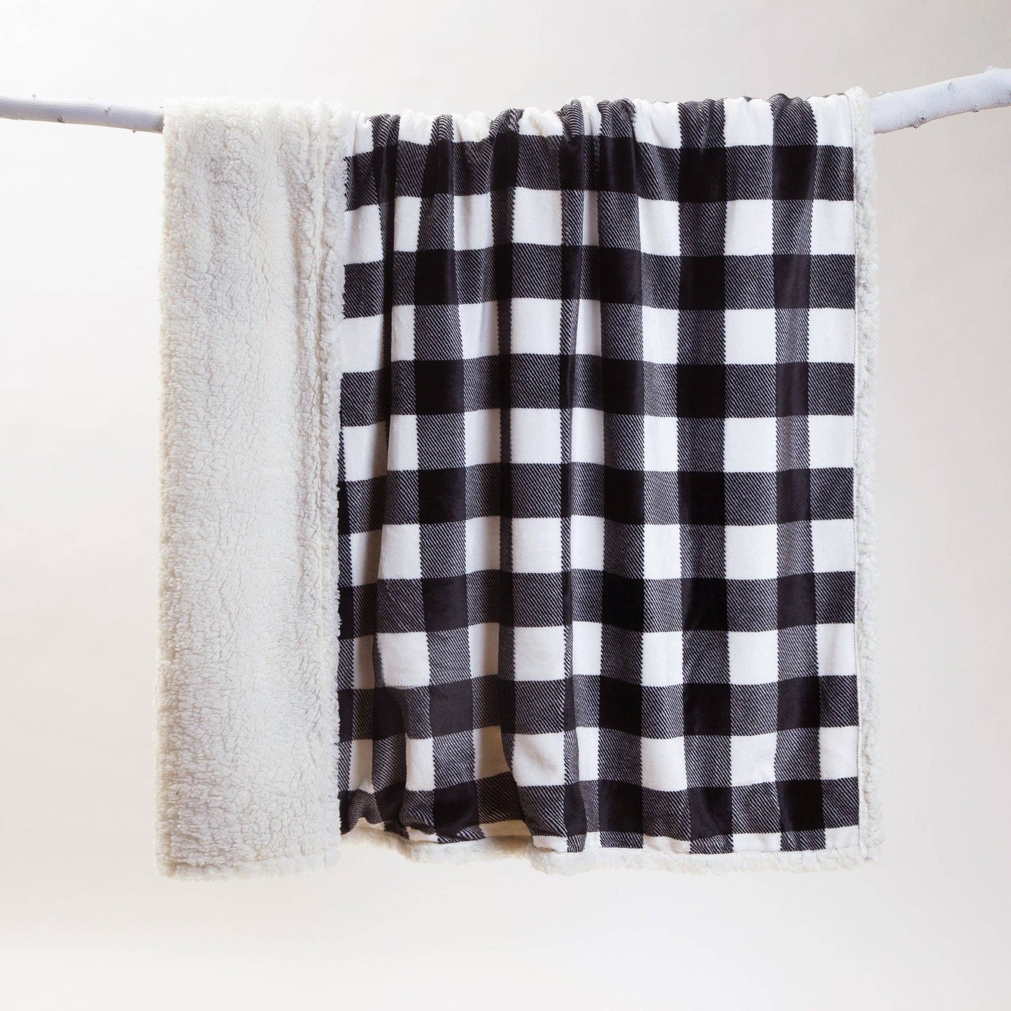 Black & White Lumberjack Plaid Plush Sherpa Throw