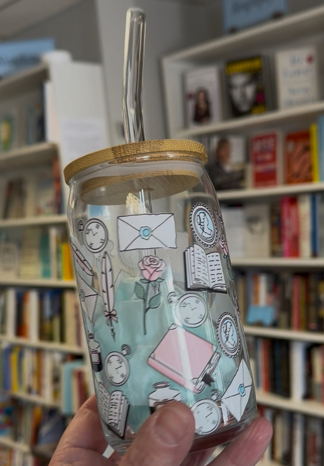 Glass Tumblers with Lids and Straws Full Wrap