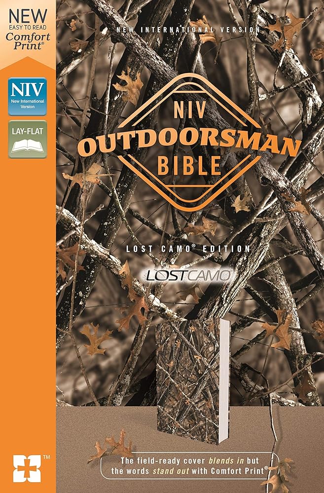 NIV, Outdoorsman Bible, Lost Camo Edition, Leathersoft, Red Letter, Comfort Print: The Field-Ready Cover Blends In but the Words Stand Out with Comfort Print cover image
