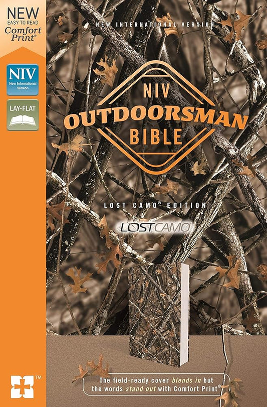 NIV, Outdoorsman Bible, Lost Camo Edition, Leathersoft, Red Letter, Comfort Print: The Field-Ready Cover Blends In but the Words Stand Out with Comfort Print cover image