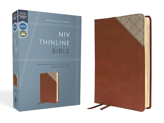 NIV, Thinline Bible, Leathersoft, Brown, Red Letter, Comfort Print cover image
