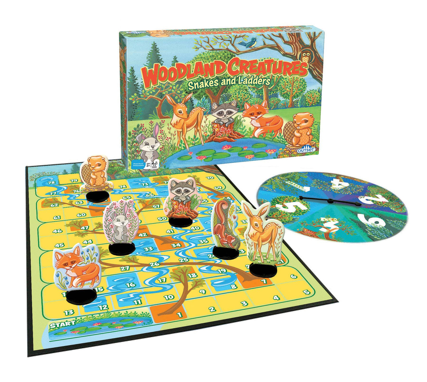 Woodland Creatures Snakes and Ladders Board Game for Ages 3+