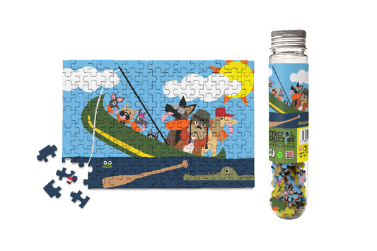 Dogs in Canoe funny jigsaw puzzle fishing for adventurer